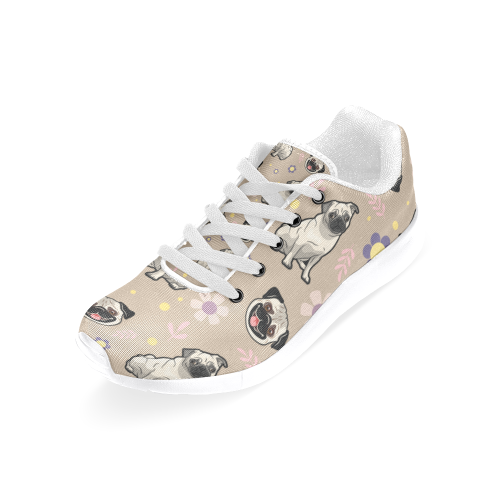 Pug Flower White Sneakers for Women - TeeAmazing