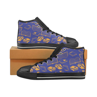 Book Pattern Black High Top Canvas Shoes for Kid - TeeAmazing