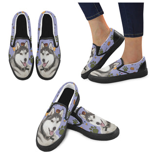 Siberian Husky Dog Black Women's Slip-on Canvas Shoes - TeeAmazing