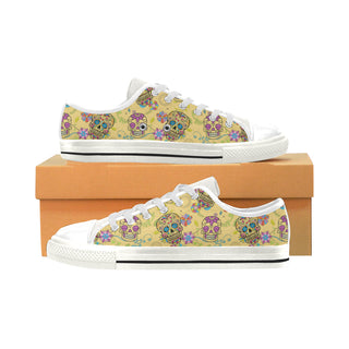 Sugar Skull White Low Top Canvas Shoes for Kid - TeeAmazing