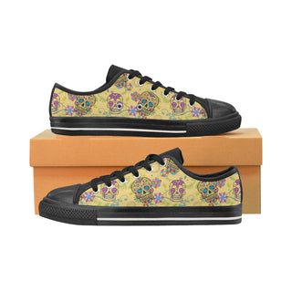 Sugar Skull Black Low Top Canvas Shoes for Kid - TeeAmazing