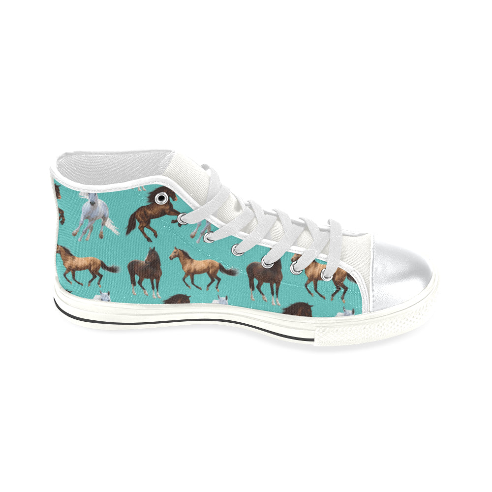 Horse Pattern White High Top Canvas Women's Shoes/Large Size - TeeAmazing
