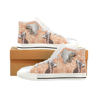 Chinese Crested Flower White High Top Canvas Women's Shoes/Large Size (Model 017) - TeeAmazing