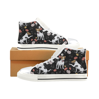 Jack Russell Terrier Flower White High Top Canvas Shoes for Kid (Model 017) - TeeAmazing