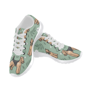Airedale Terrier Flower White Sneakers for Women - TeeAmazing