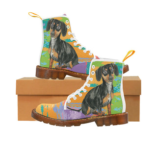 Dachshund Water Colour No.2 White Boots For Men - TeeAmazing