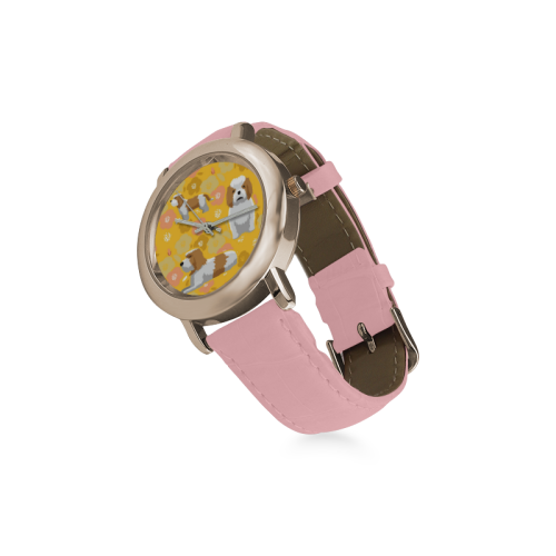 Petit Basset Griffon Vendéen Flower Women's Rose Gold Leather Strap Watch - TeeAmazing