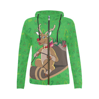 Reindeer Christmas All Over Print Full Zip Hoodie for Women - TeeAmazing