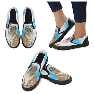 English Bulldog Water Colour No.1 Black Women's Slip-on Canvas Shoes - TeeAmazing