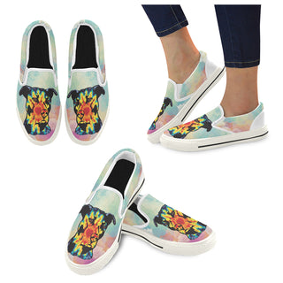 Pit Bull Pop Art No.1 White Women's Slip-on Canvas Shoes/Large Size (Model 019) - TeeAmazing