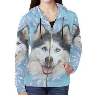 Husky Lover All Over Print Full Zip Hoodie for Women - TeeAmazing