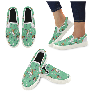 Beagle Flower White Women's Slip-on Canvas Shoes - TeeAmazing