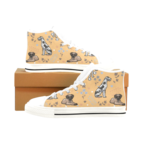 Great Dane Flower White Men’s Classic High Top Canvas Shoes /Large Size - TeeAmazing