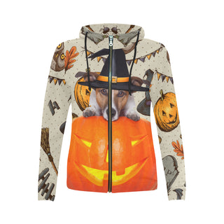Jack Russell Halloween All Over Print Full Zip Hoodie for Women - TeeAmazing