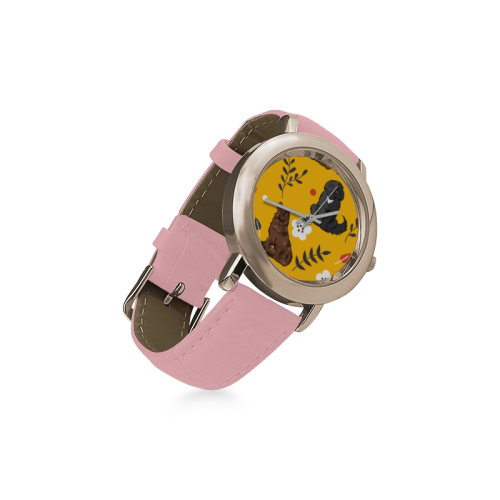 Newfoundland Flower Women's Rose Gold Leather Strap Watch - TeeAmazing