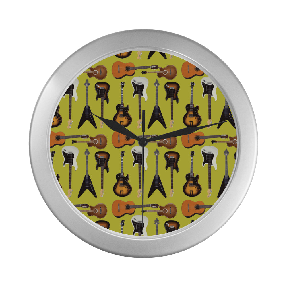 Guitar Pattern Silver Color Wall Clock - TeeAmazing