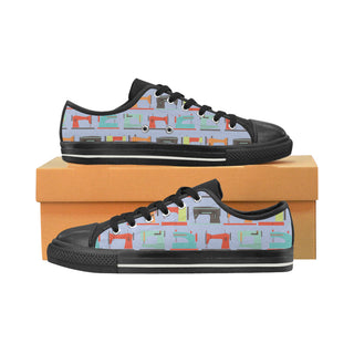 Sewing Machine Pattern Black Low Top Canvas Shoes for Kid - TeeAmazing