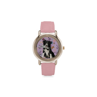 Border Collie Women's Rose Gold Leather Strap Watch - TeeAmazing