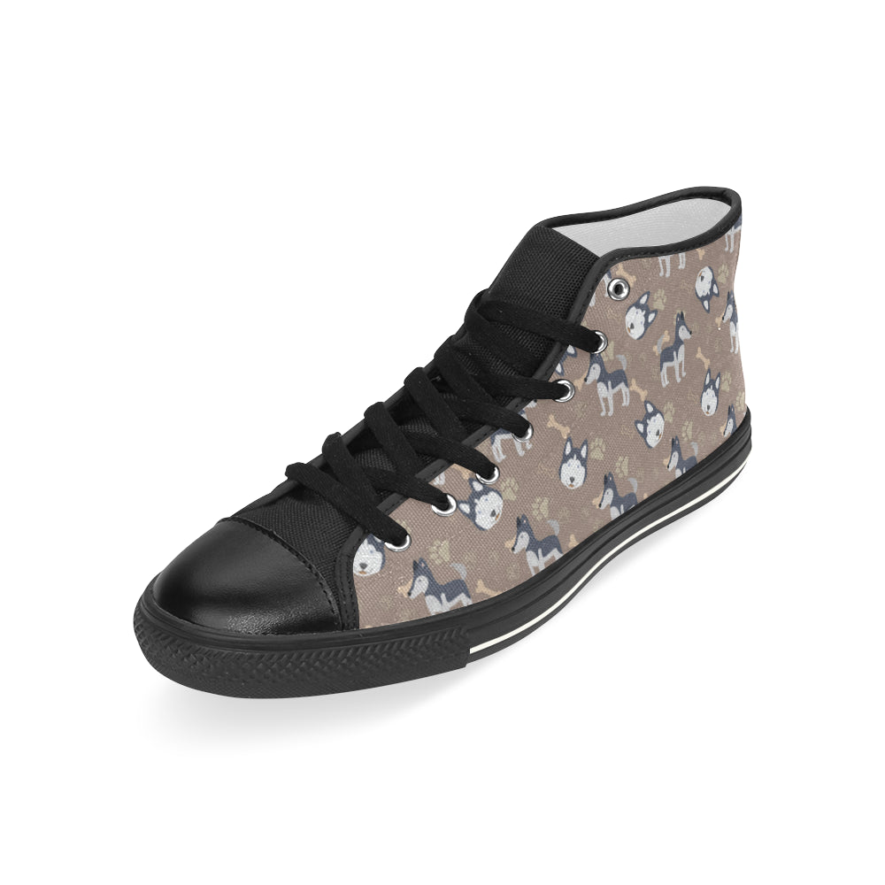 Siberian Husky Pattern Black Men’s Classic High Top Canvas Shoes - TeeAmazing