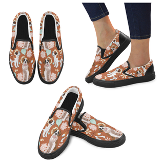 St. Bernard Flower Black Women's Slip-on Canvas Shoes - TeeAmazing