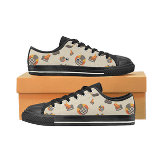 Hockey Pattern Black Low Top Canvas Shoes for Kid - TeeAmazing