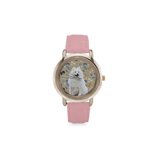 Samoyed Dog Women's Rose Gold Leather Strap Watch - TeeAmazing