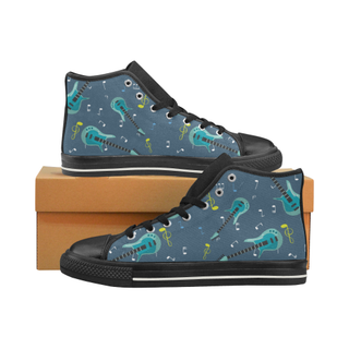 Electric Guitar Pattern Black High Top Canvas Shoes for Kid (Model 017) - TeeAmazing