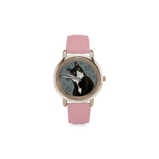 Tuxedo Cat Women's Rose Gold Leather Strap Watch - TeeAmazing
