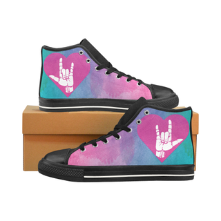 ASL Love Sign Black Men’s Classic High Top Canvas Shoes /Large Size - TeeAmazing