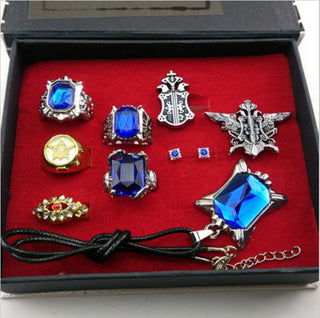 Cosplay Black Butler Ciel Sebastian ring necklace earring studs Jewelry set - TeeAmazing