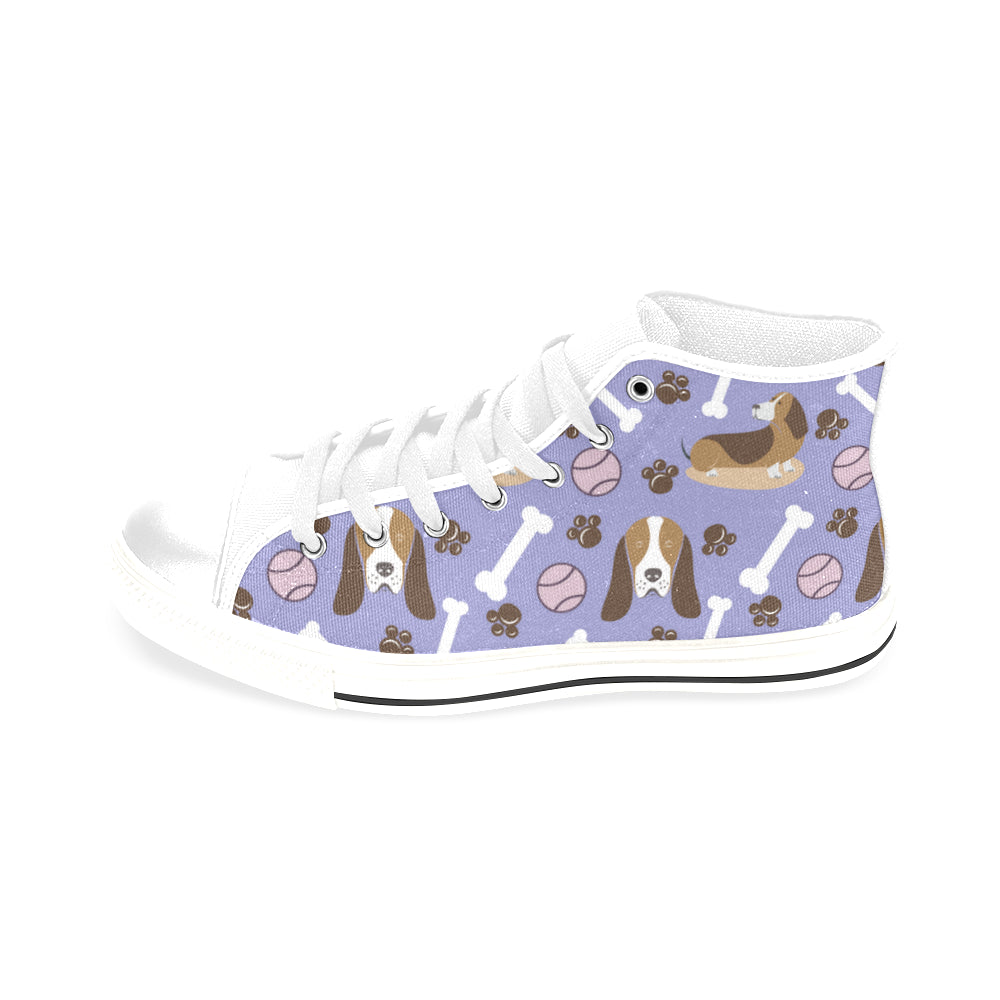 Basset Hound Pattern White Men’s Classic High Top Canvas Shoes /Large Size - TeeAmazing
