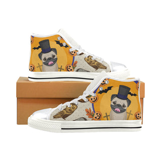 Pug Halloween White High Top Canvas Women's Shoes/Large Size - TeeAmazing