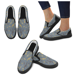 Trombone Pattern Black Women's Slip-on Canvas Shoes - TeeAmazing