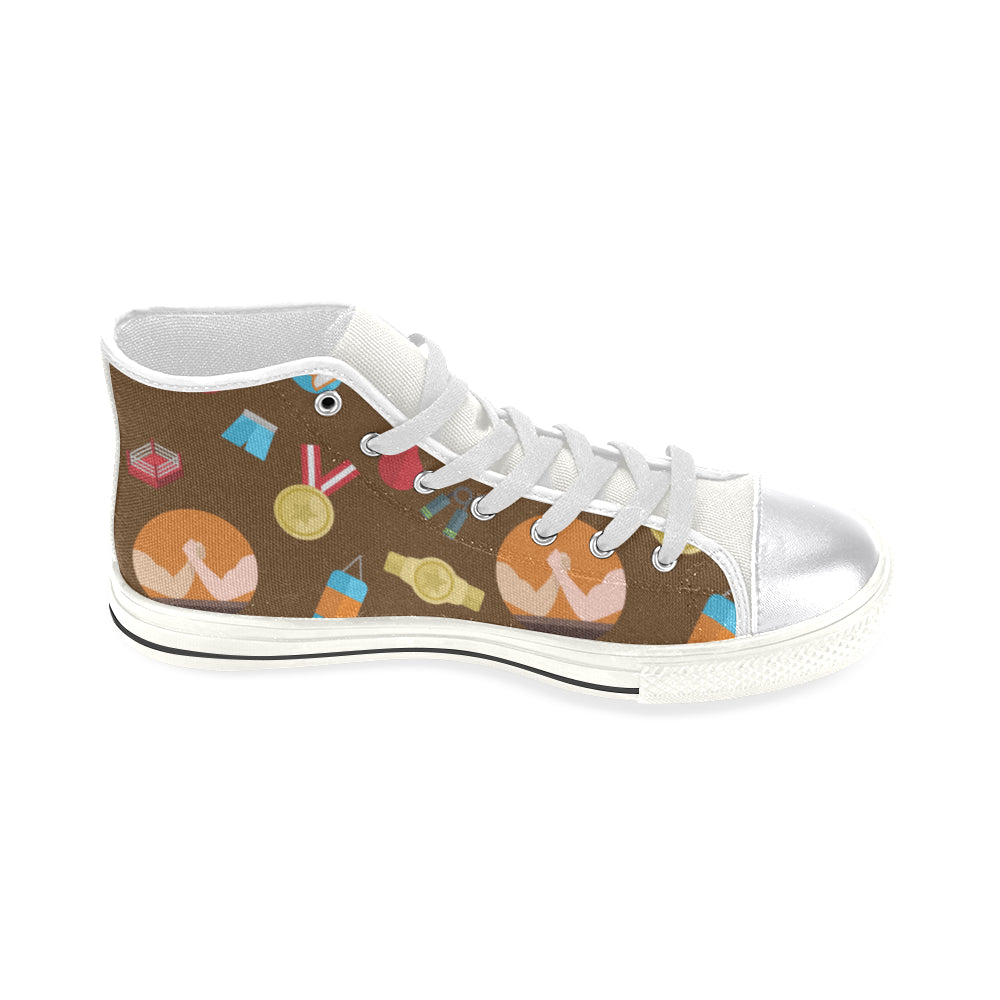 Wrestling Pattern White Women's Classic High Top Canvas Shoes - TeeAmazing