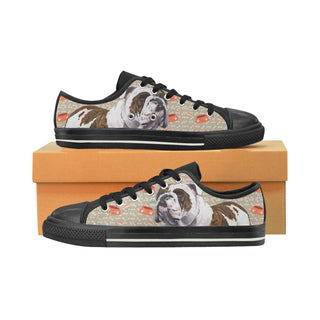 English Bulldog Black Low Top Canvas Shoes for Kid - TeeAmazing