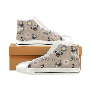 Pug Flower White Women's Classic High Top Canvas Shoes - TeeAmazing