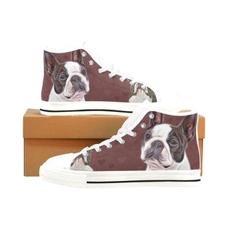 Boston Terrier Lover White Men’s Classic High Top Canvas Shoes /Large Size - TeeAmazing