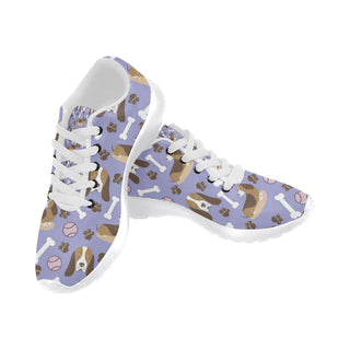 Basset Hound Pattern White Sneakers for Men - TeeAmazing