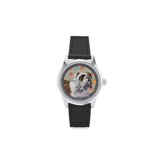 English Bulldog Kid's Stainless Steel Leather Strap Watch - TeeAmazing