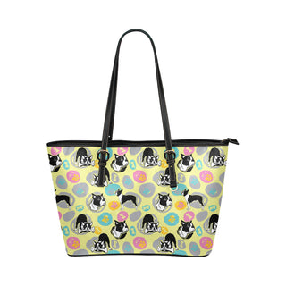 Boston Terrier Pattern Leather Tote Bag/Small - TeeAmazing