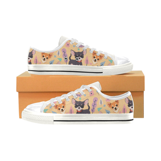 Chihuahua Flower White Canvas Women's Shoes/Large Size (Model 018) - TeeAmazing