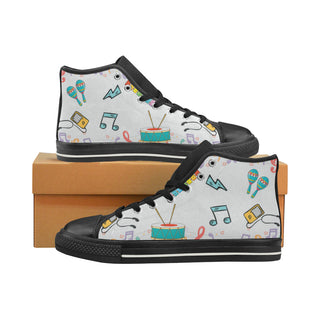 Cute Music Black High Top Canvas Women's Shoes/Large Size - TeeAmazing