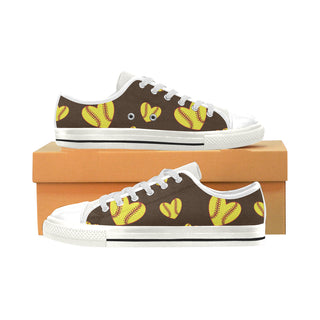 Softball Heart Pattern White Low Top Canvas Shoes for Kid - TeeAmazing