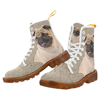 Pug Lover White Boots For Women - TeeAmazing