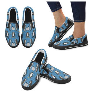 Penguin Black Women's Slip-on Canvas Shoes/Large Size (Model 019) - TeeAmazing
