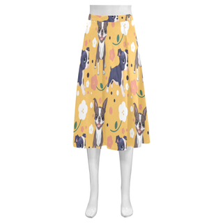Boston Terrier Flower Mnemosyne Women's Crepe Skirt (Model D16) - TeeAmazing