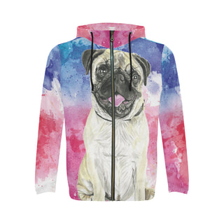 Pug Water Colour No.1 All Over Print Full Zip Hoodie for Men - TeeAmazing