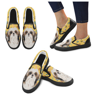 Shih Tzu Dog Black Women's Slip-on Canvas Shoes - TeeAmazing