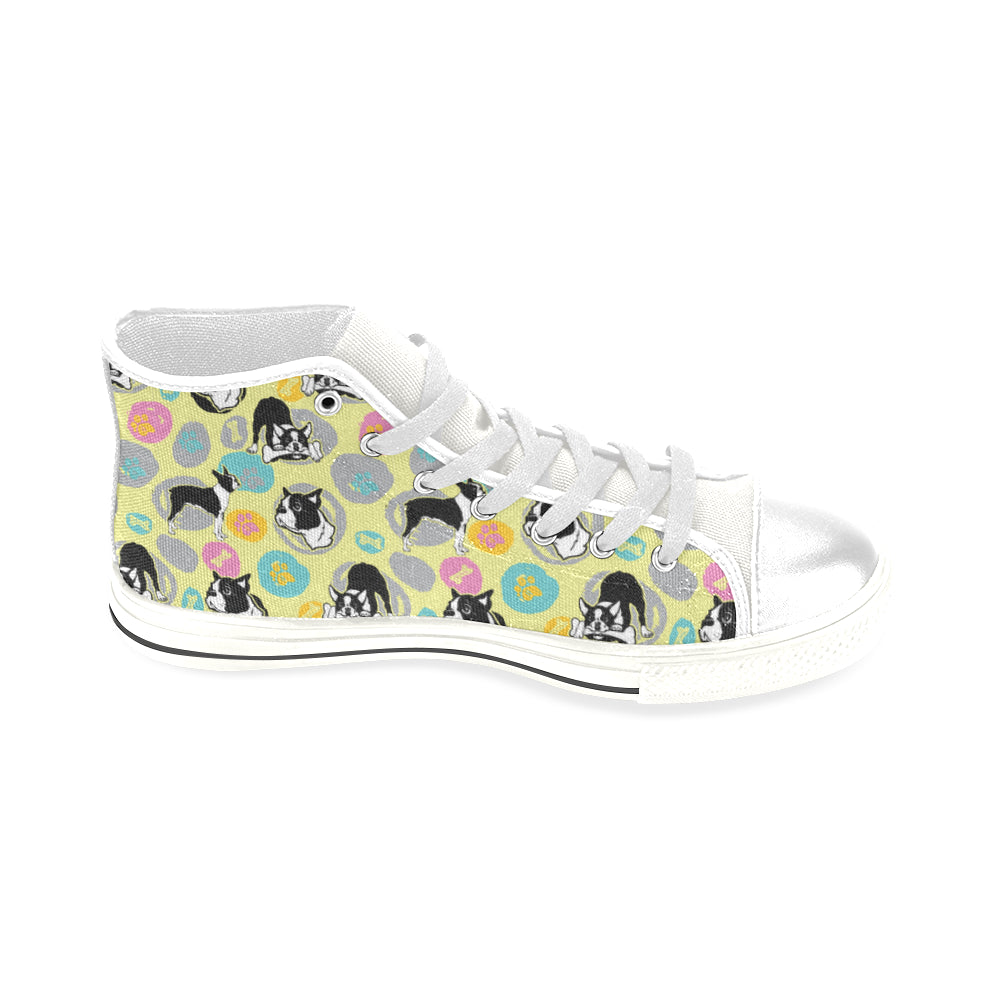 Boston Terrier Pattern White Men’s Classic High Top Canvas Shoes - TeeAmazing