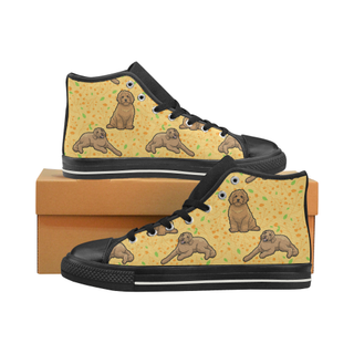 Australian Goldendoodle Flower Black High Top Canvas Shoes for Kid (Model 017) - TeeAmazing